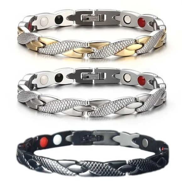Two Tone Womens Titanium Steel Magnetic Therapy Bracelet Health Benefits. - Picture 4 of 4